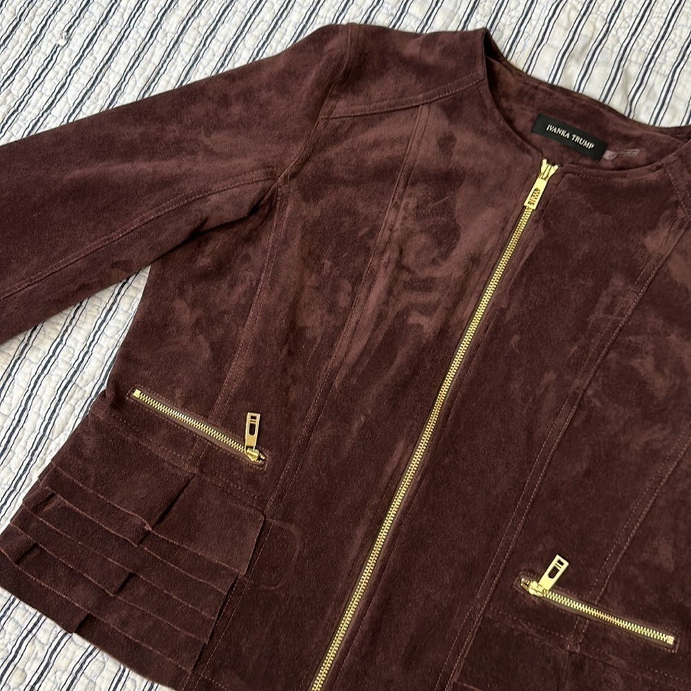 Ivanka Trump  Full Zip Blazer Faux Suede jacket size L - Picture 9 of 14